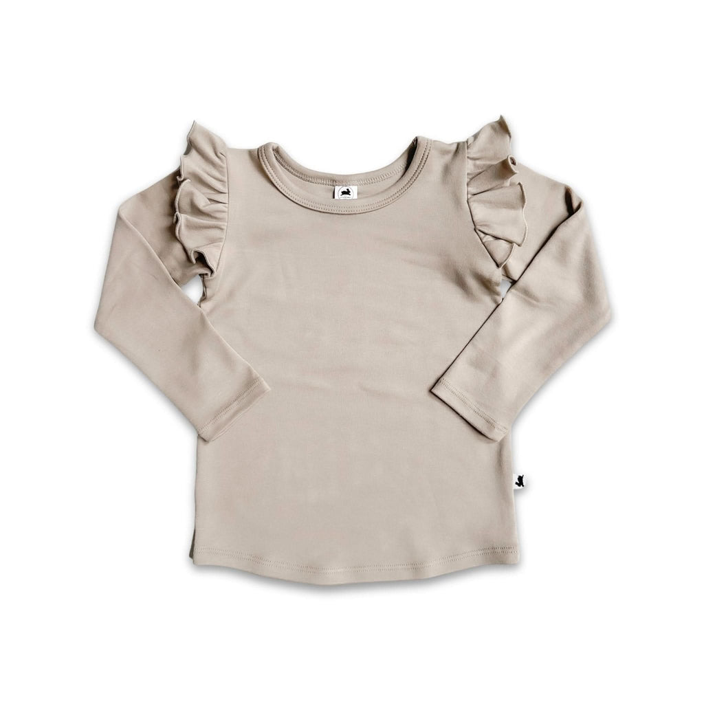 Baby Bamboo Ruffle Shoulder Long Sleeve Shirt | Beach Stone