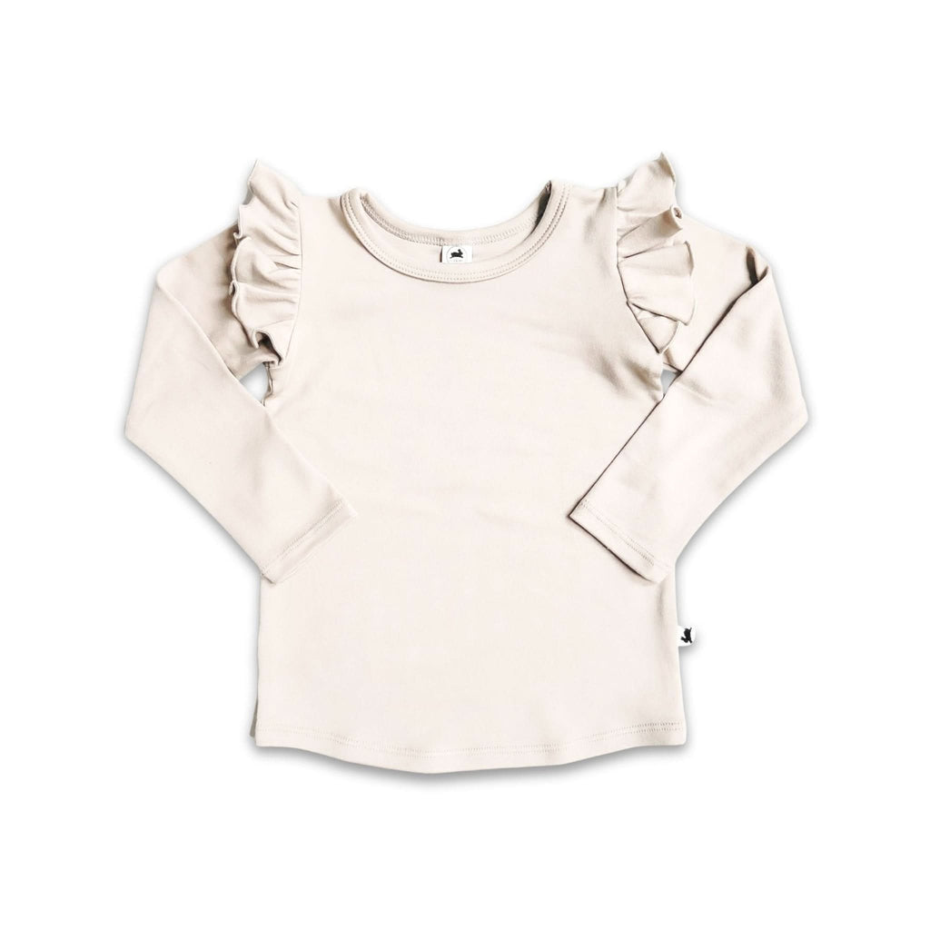 Baby Bamboo Ruffle Shoulder Long Sleeve Shirt | Cream