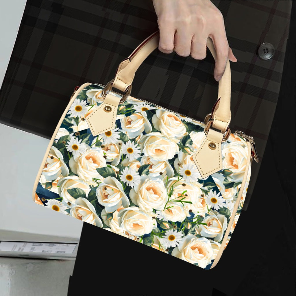 Floribunda and Indigo - Roses and Daisies Barrel Handbag