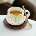 Round Dew Artisanal Ceramic Coffee Cup – Hand-Painted Wisteria Willow Design