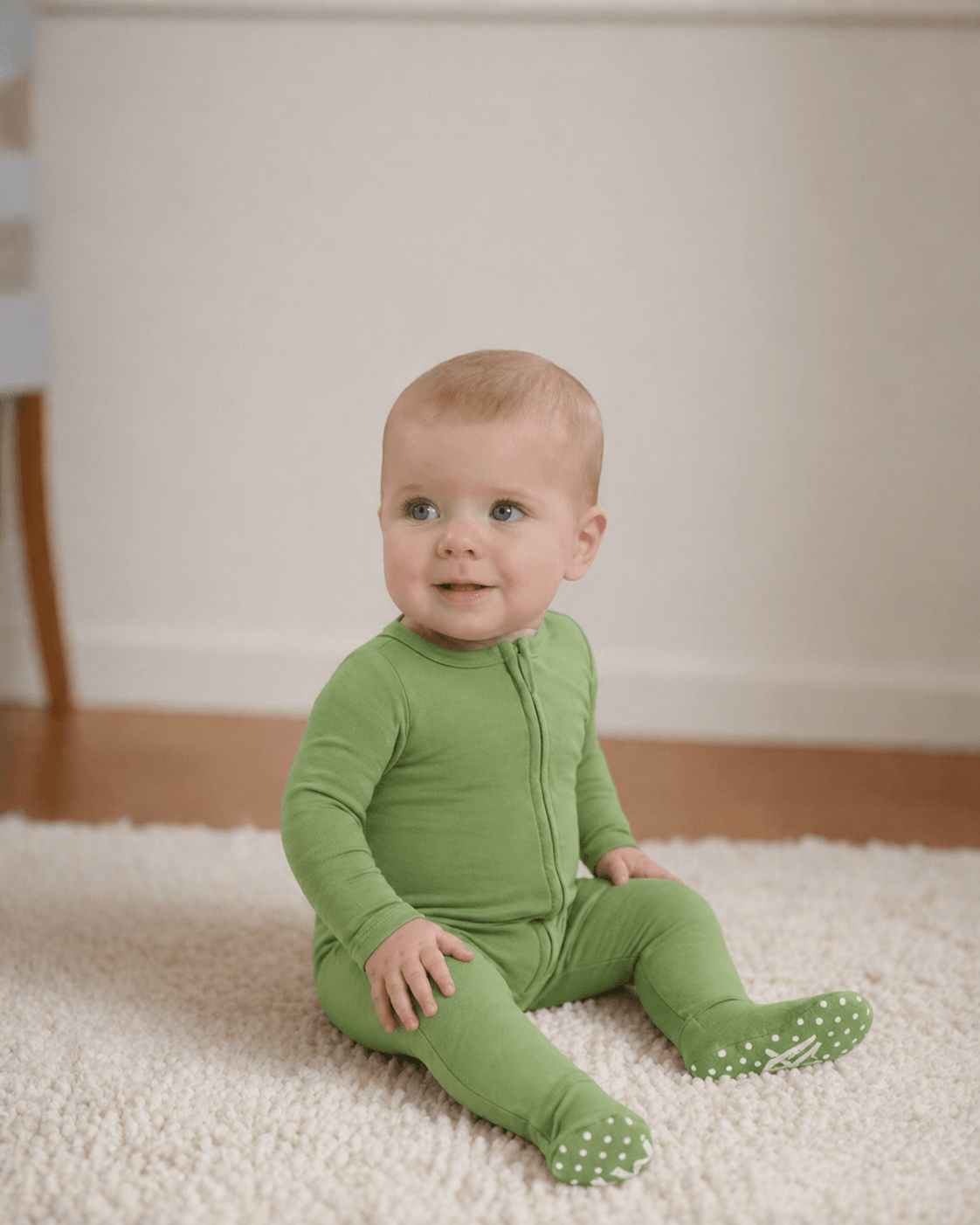 Green Bamboo Zipper Footie