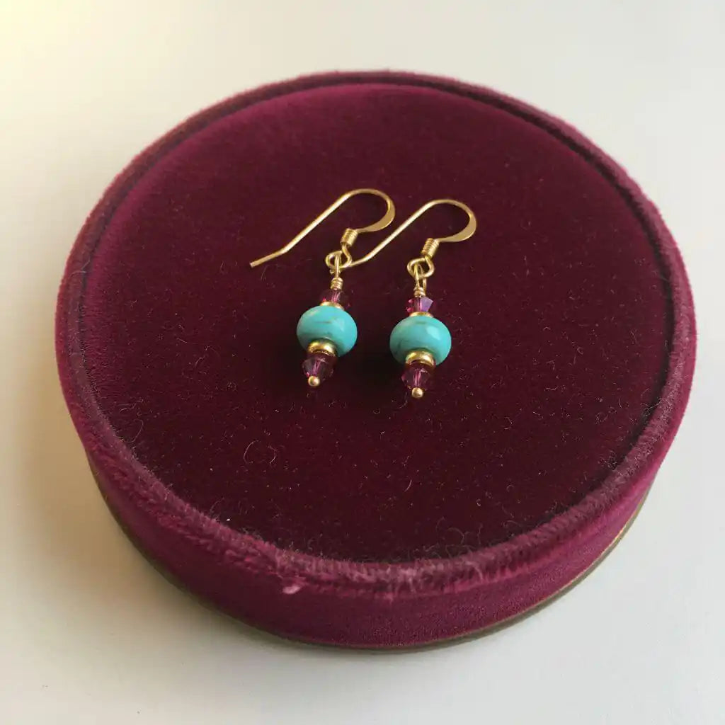 Hot Pink and Turquoise Gemstone 14 K Gold Filled Earrings
