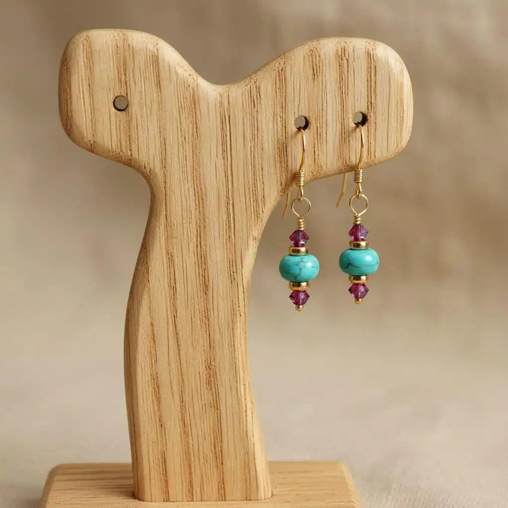 Hot Pink and Turquoise Gemstone 14 K Gold Filled Earrings