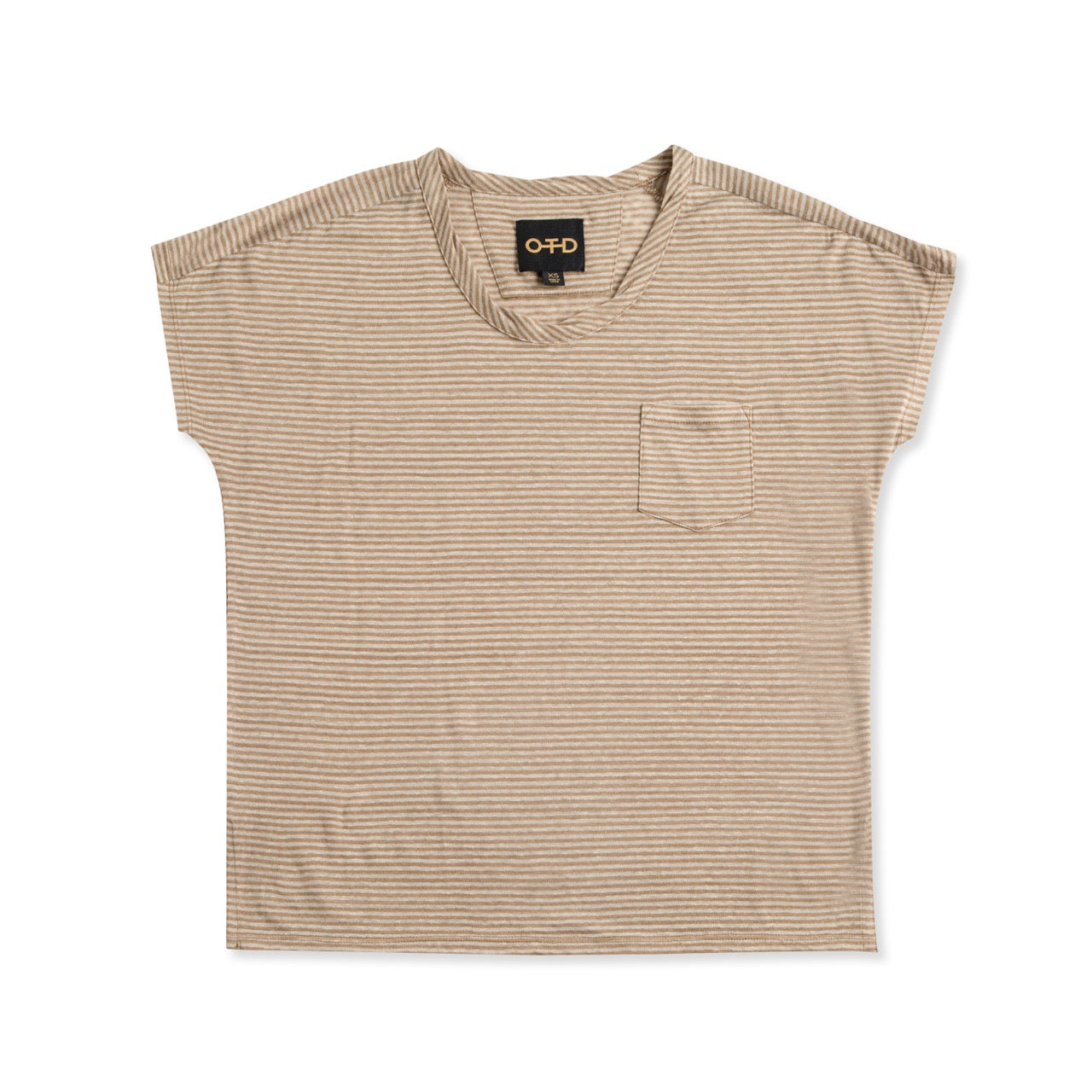 Linen Stripe Pocket Tee (Khaki)