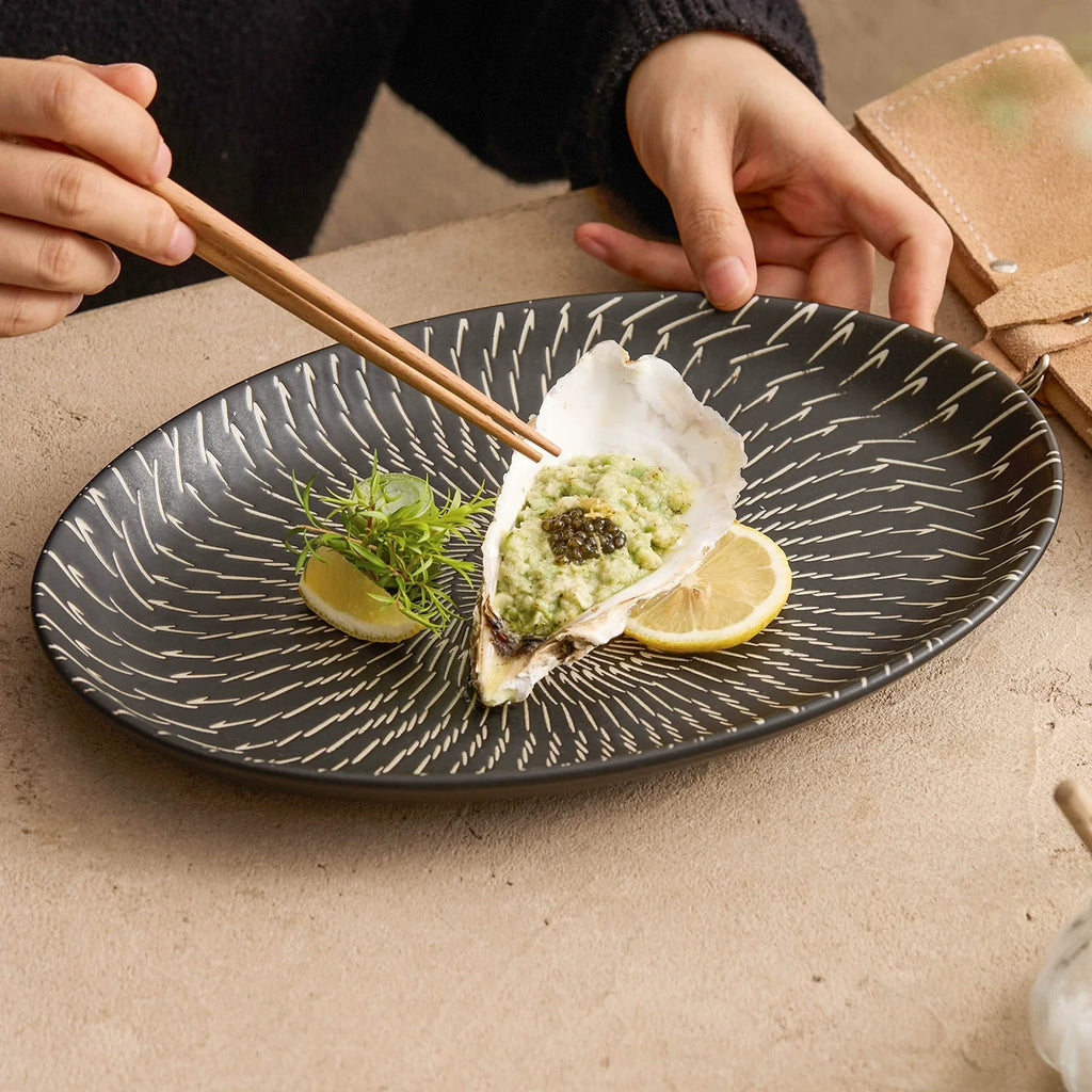 Luxury Ceramic Serving Plate – 11" Black Rectangular Porcelain Dish