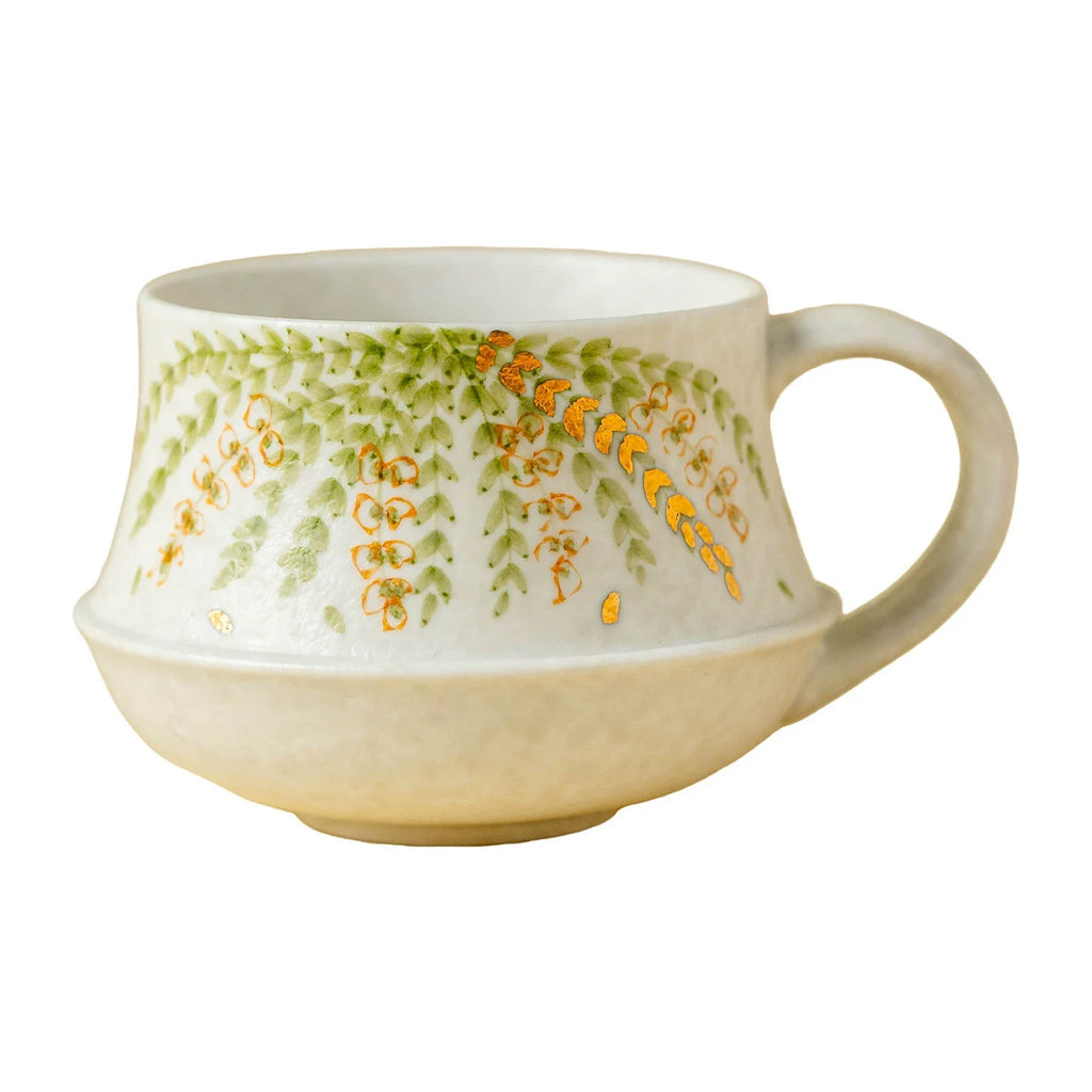 Round Dew Artisanal Ceramic Coffee Cup – Hand-Painted Wisteria Willow Design