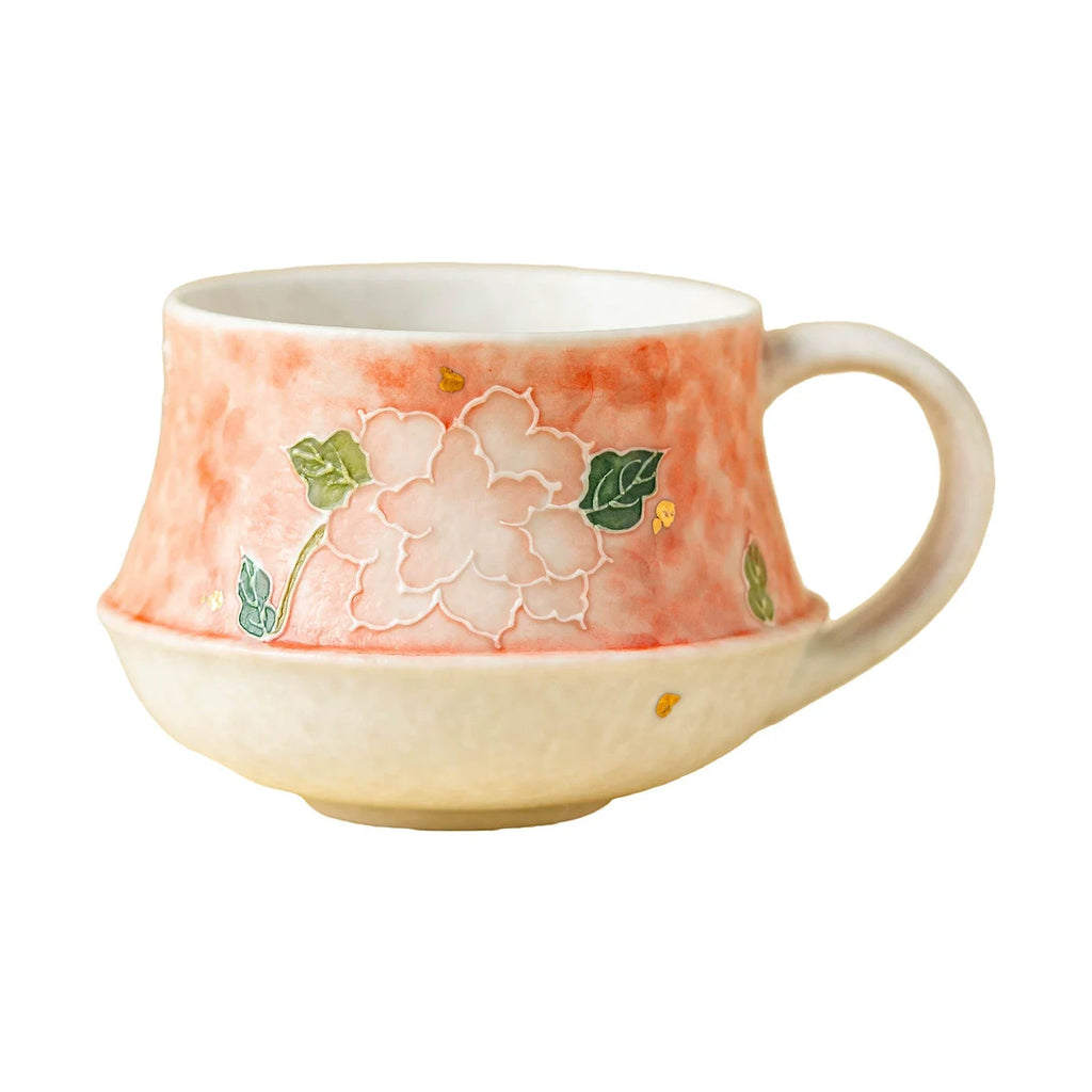 Round Dew Artisanal Ceramic Coffee Cup – Hand-Painted Peony Floral Design