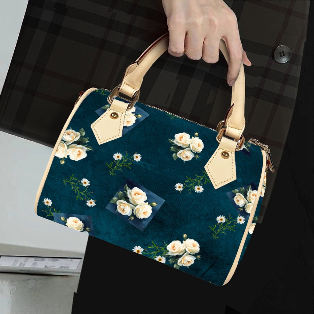 Floribunda and Indigo - Barrell Handbag -Dark