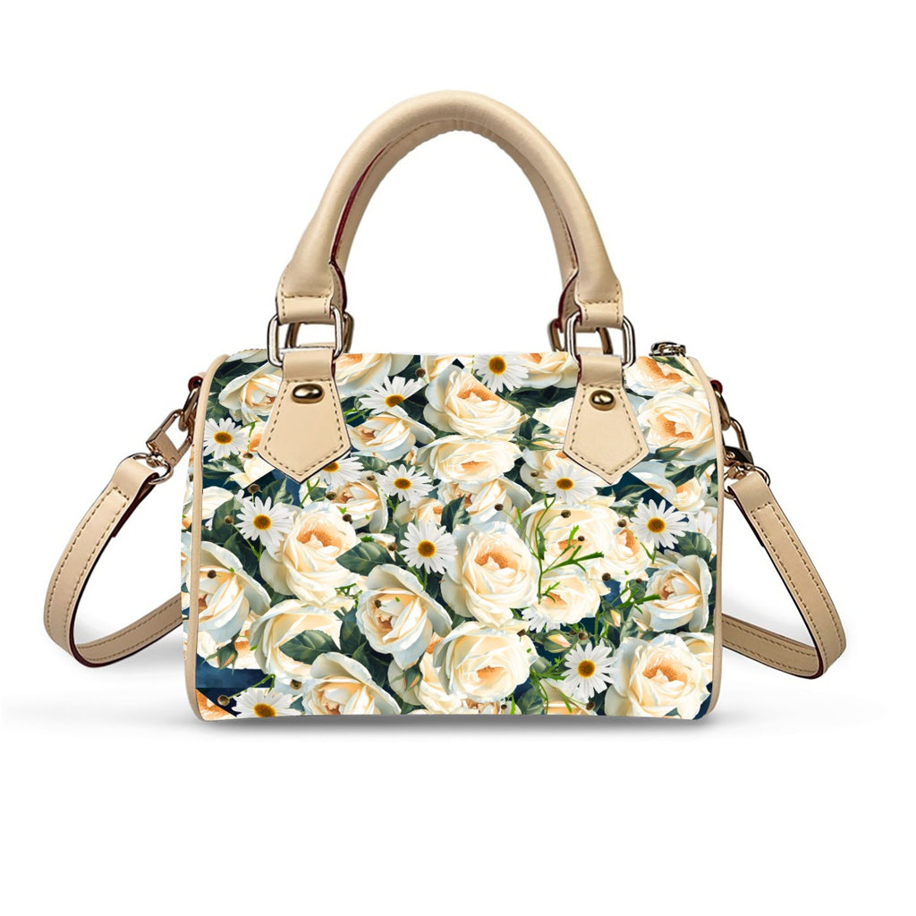 Floribunda and Indigo - Roses and Daisies Barrel Handbag