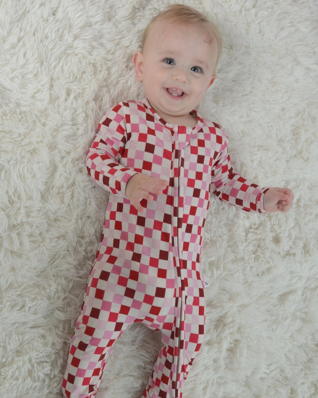 Pink Checkered Zipper Footie
