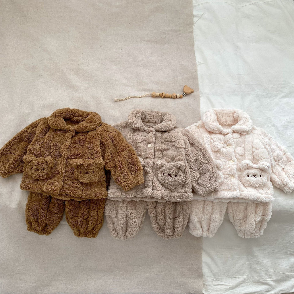 MyKids-USA® Baby Little Bear Plush Cardigan Combo Long Pants Sets In