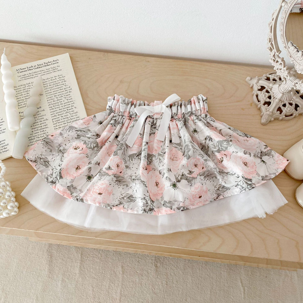 MyKids-USA® Baby Kids Girls Plain Long Sleeves Base Shirt And Floral Skirt Clothing Set