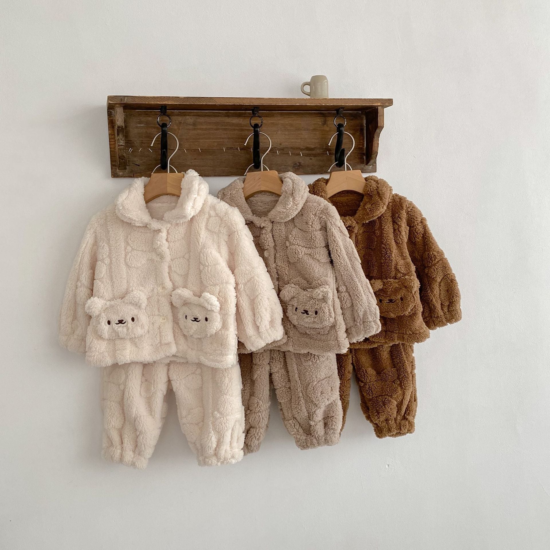 MyKids-USA® Baby Little Bear Plush Cardigan Combo Long Pants Sets In