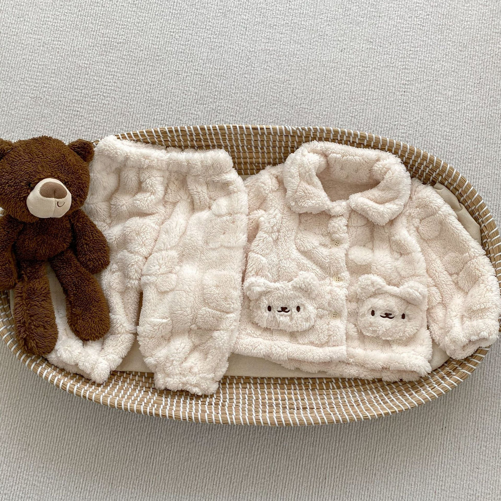 MyKids-USA® Baby Little Bear Plush Cardigan Combo Long Pants Sets In