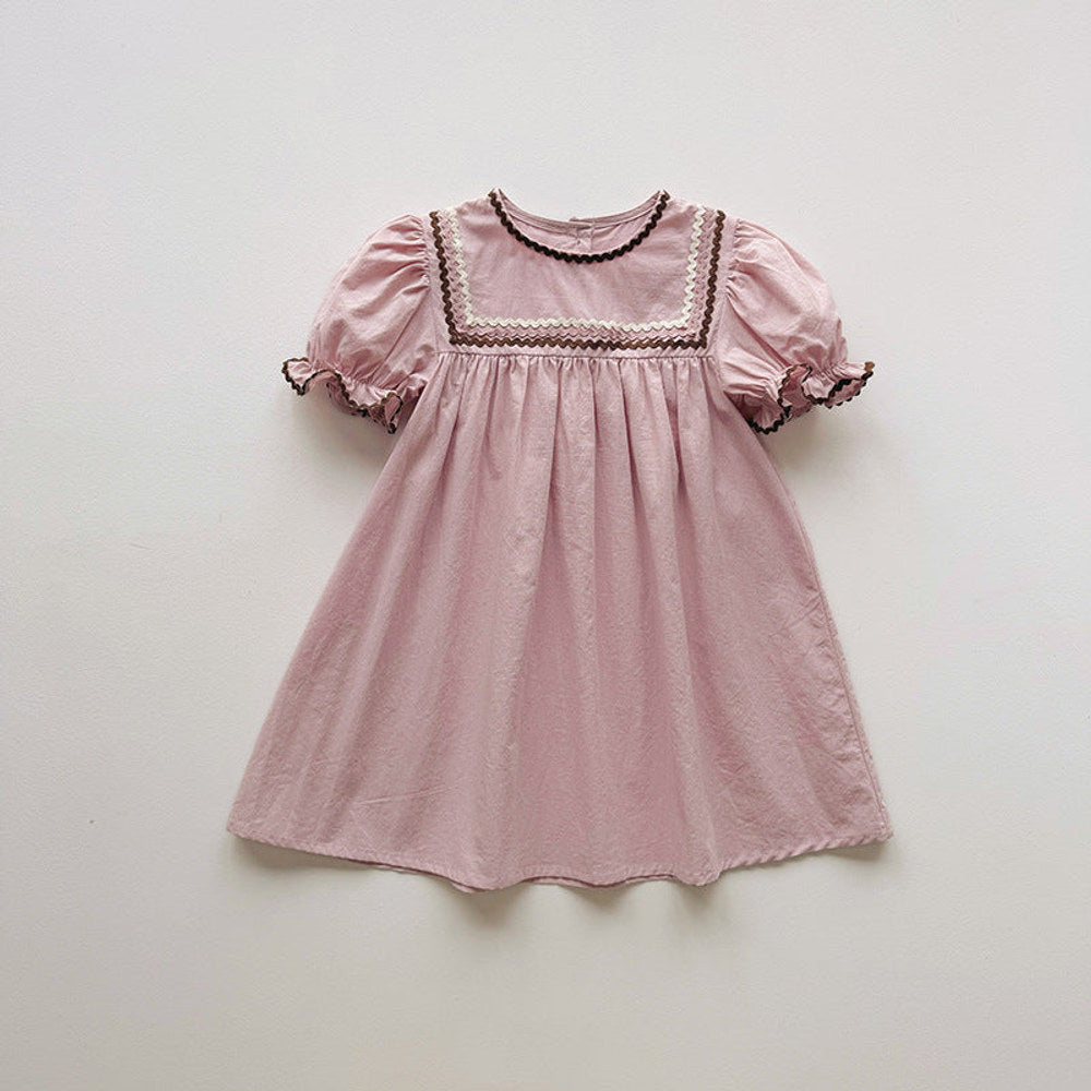 MyKids-USA® Baby Girls Short Sleeves Colorful Lace Trim Pattern Dress
