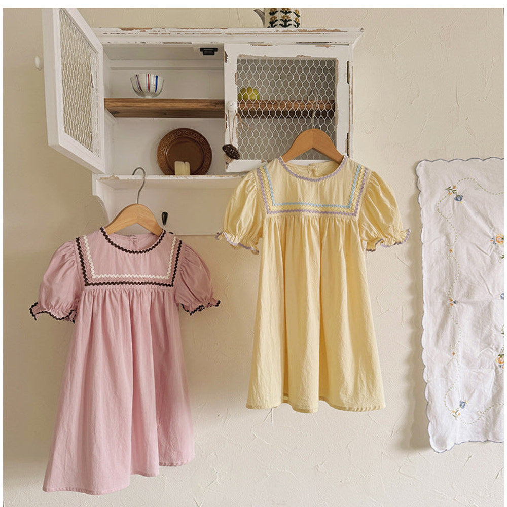 MyKids-USA® Baby Girls Short Sleeves Colorful Lace Trim Pattern Dress