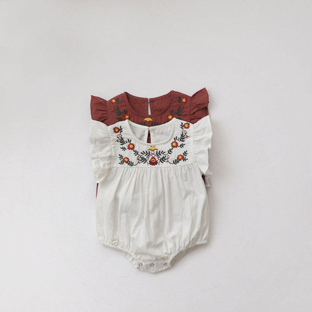 MyKids-USA® Baby Girls Fly Sleeves Flowers Pattern Embroidered Bodysuit