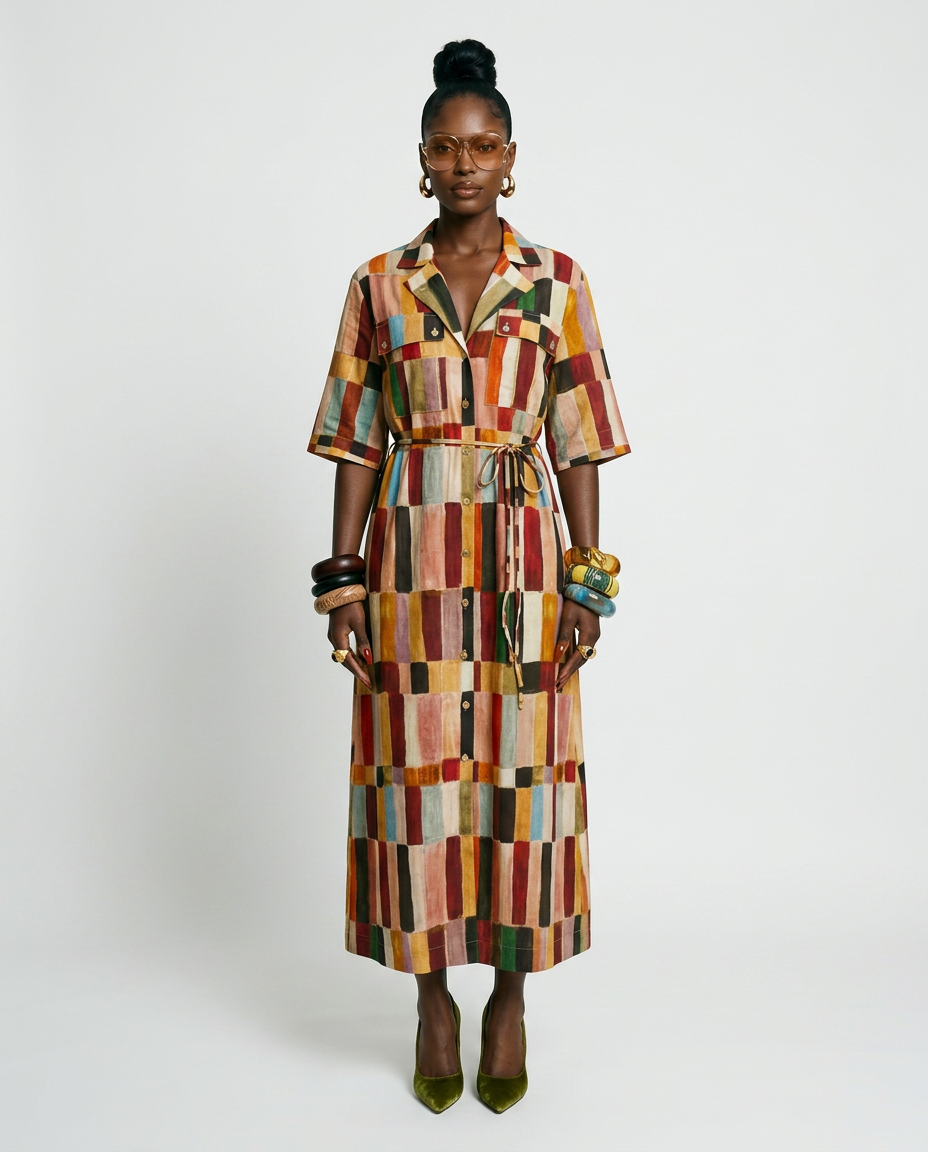 Wanderlust Plaid Linen Maxi Dress