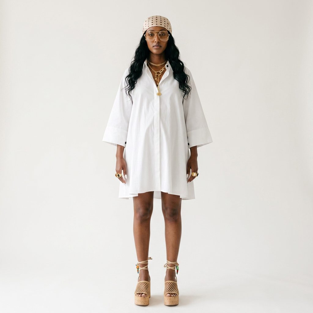 Elegant Pleated Mini Shirt Dress