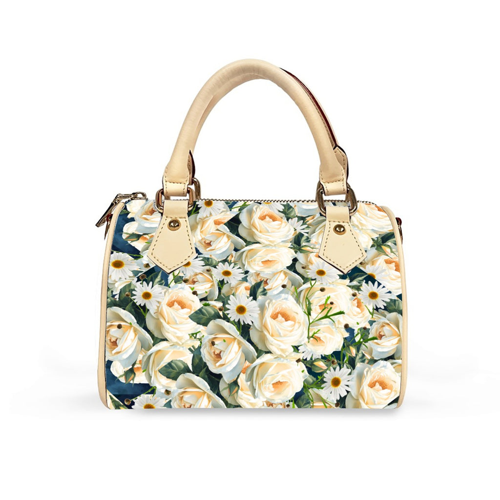 Floribunda and Indigo - Roses and Daisies Barrel Handbag