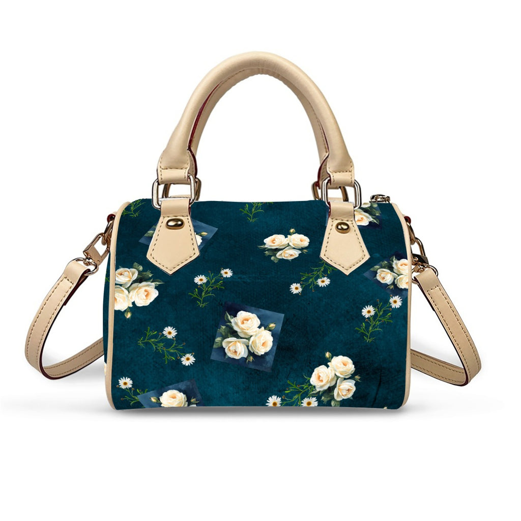 Floribunda and Indigo - Barrell Handbag -Dark