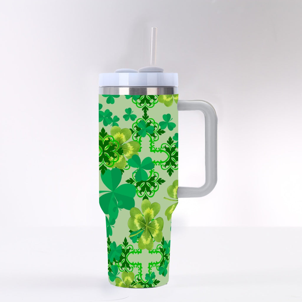 Clover and Celtic Crosses - 40 Oz Tumbler with Handle