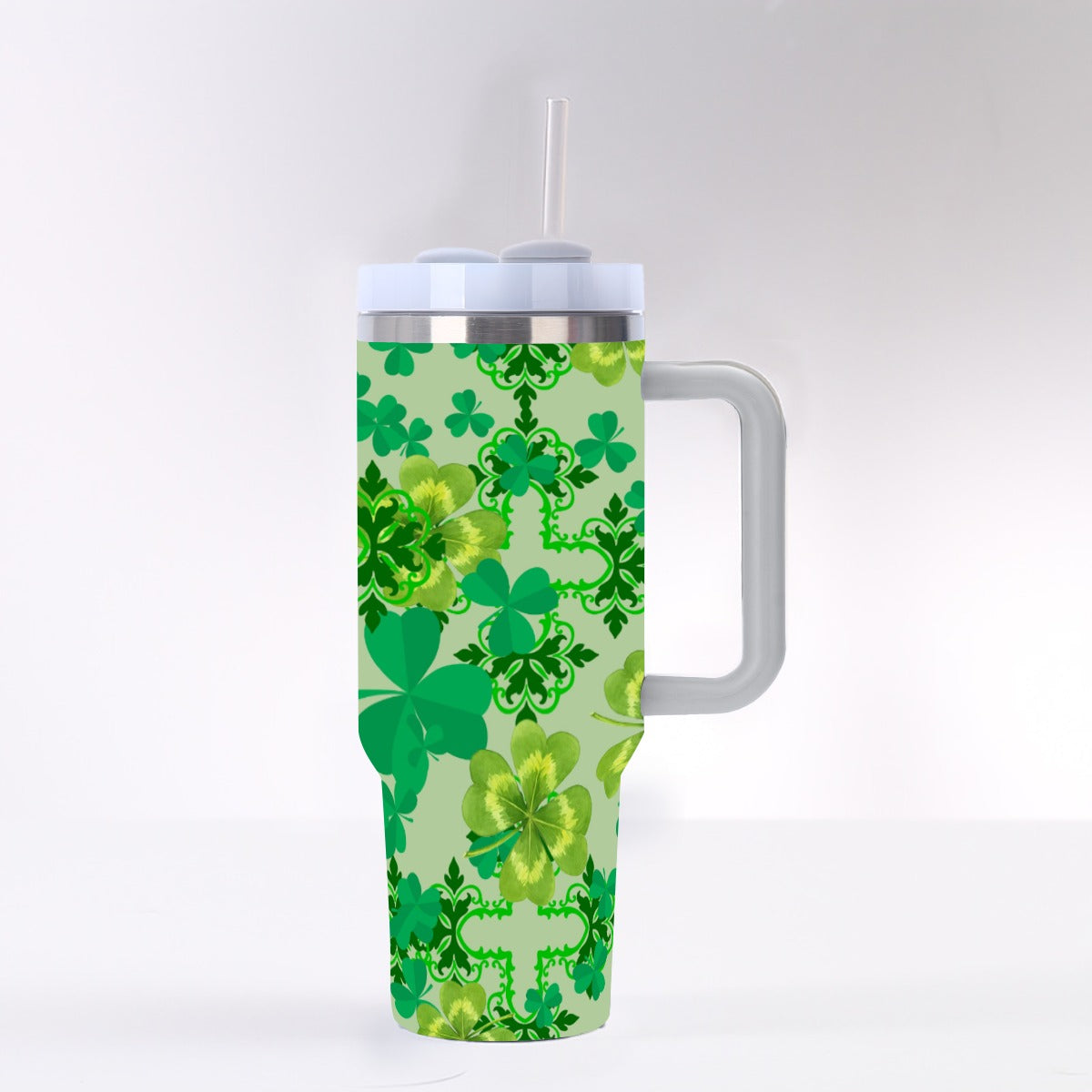 Clover and Celtic Crosses - 40 Oz Tumbler with Handle